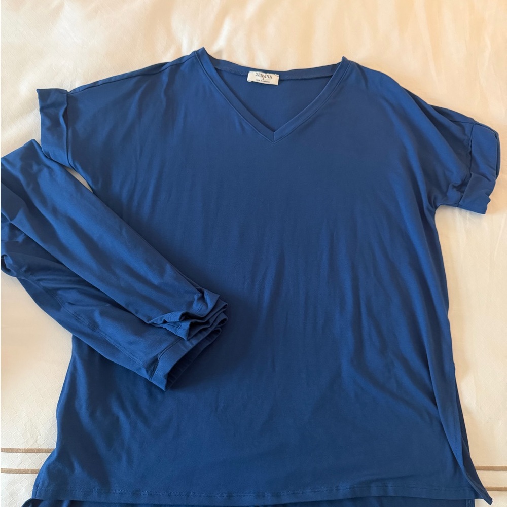 Zenana Outfitters Deep Blue V-Neck Top